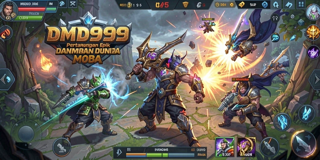 Tampilan dinamis pertempuran di DMD999 dengan karakter yang beraksi.