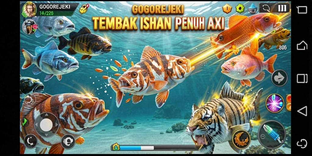 Tampilan gameplay GOGOREJEKI saat menangkap ikan.