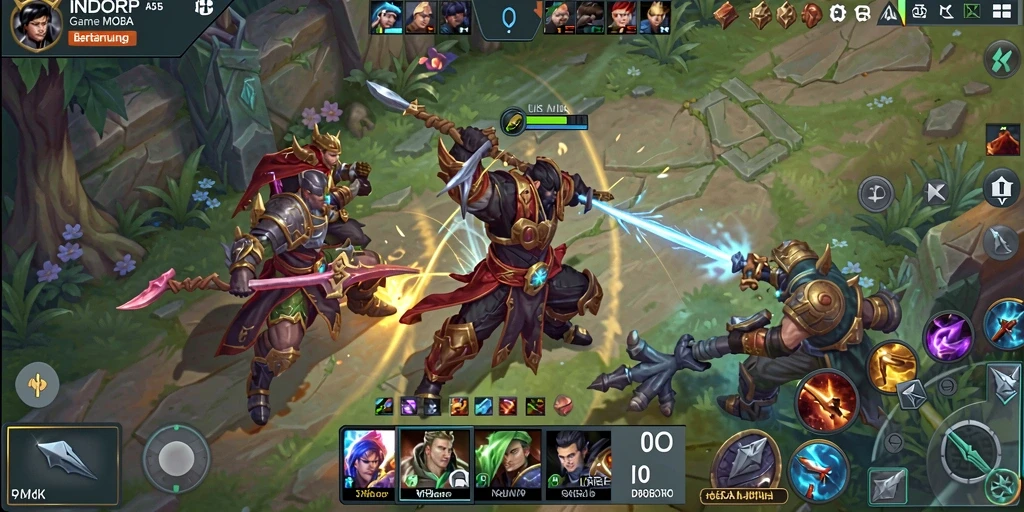Tampilan seru gameplay MOBA di INDORP dengan karakter dinamis.