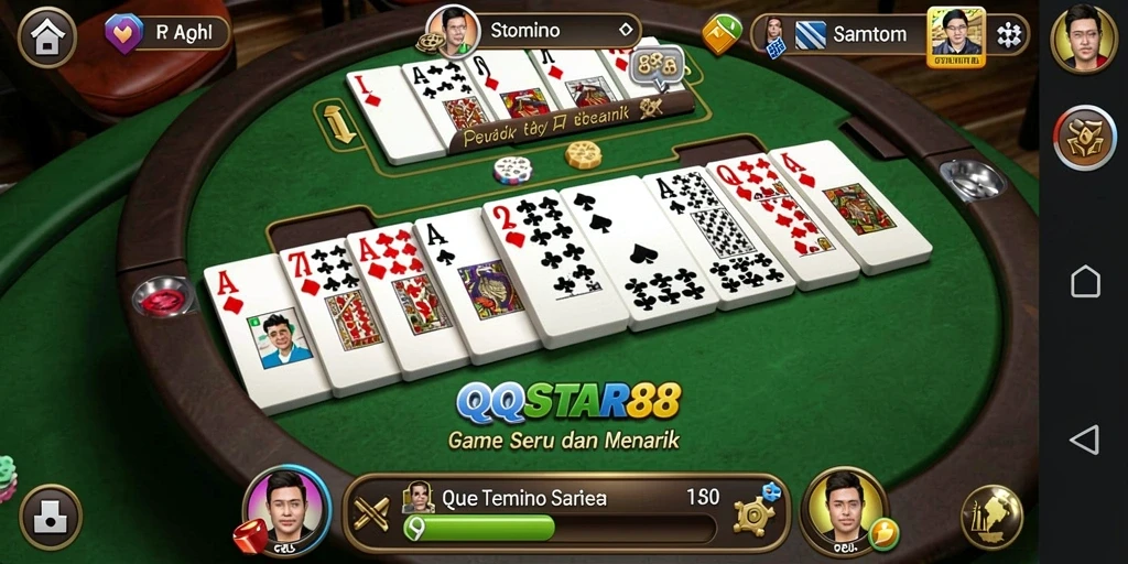 Screenshot utama QQSTAR88 menampilkan serunya gameplay Domino dengan teman.