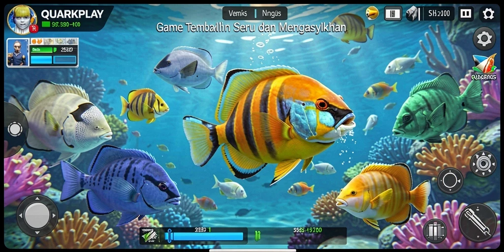 Screenshot menunjukkan gameplay seru dari QUARKPLAY yang penuh aksi Tembak Ikan.
